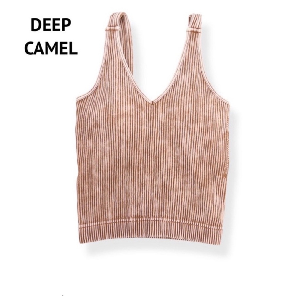 Zenana Ribbed PaddedV-Neck Deep Camel Brami NWT - Picture 2 of 2